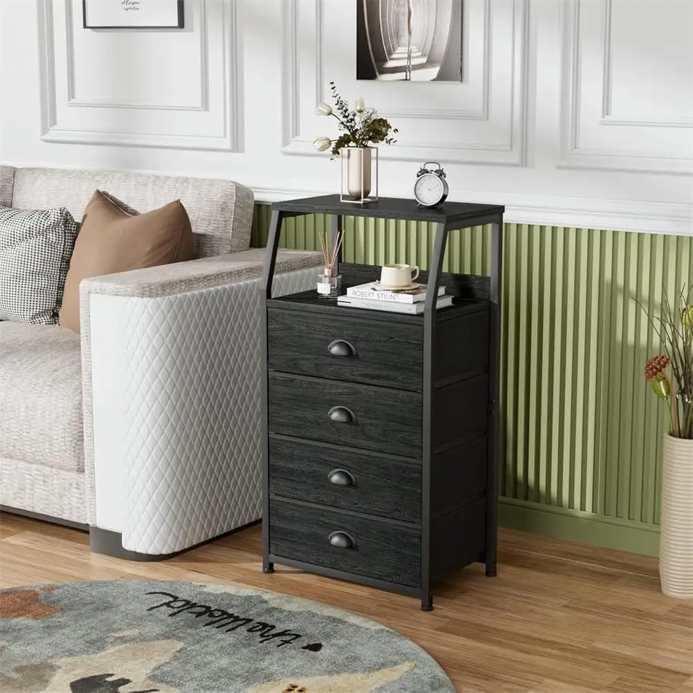 Chest of drawers with 4 drawers, nightstand, side table, nightstand with 2-tier shelf and fabric chest, storage cabinet