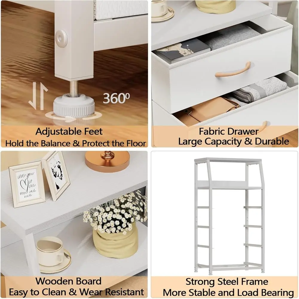 Chest of drawers with 4 drawers, nightstand, side table, nightstand with 2-tier shelf and fabric chest, storage cabinet