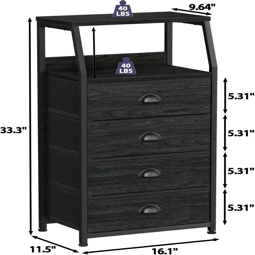 Chest of drawers with 4 drawers, nightstand, side table, nightstand with 2-tier shelf and fabric chest, storage cabinet