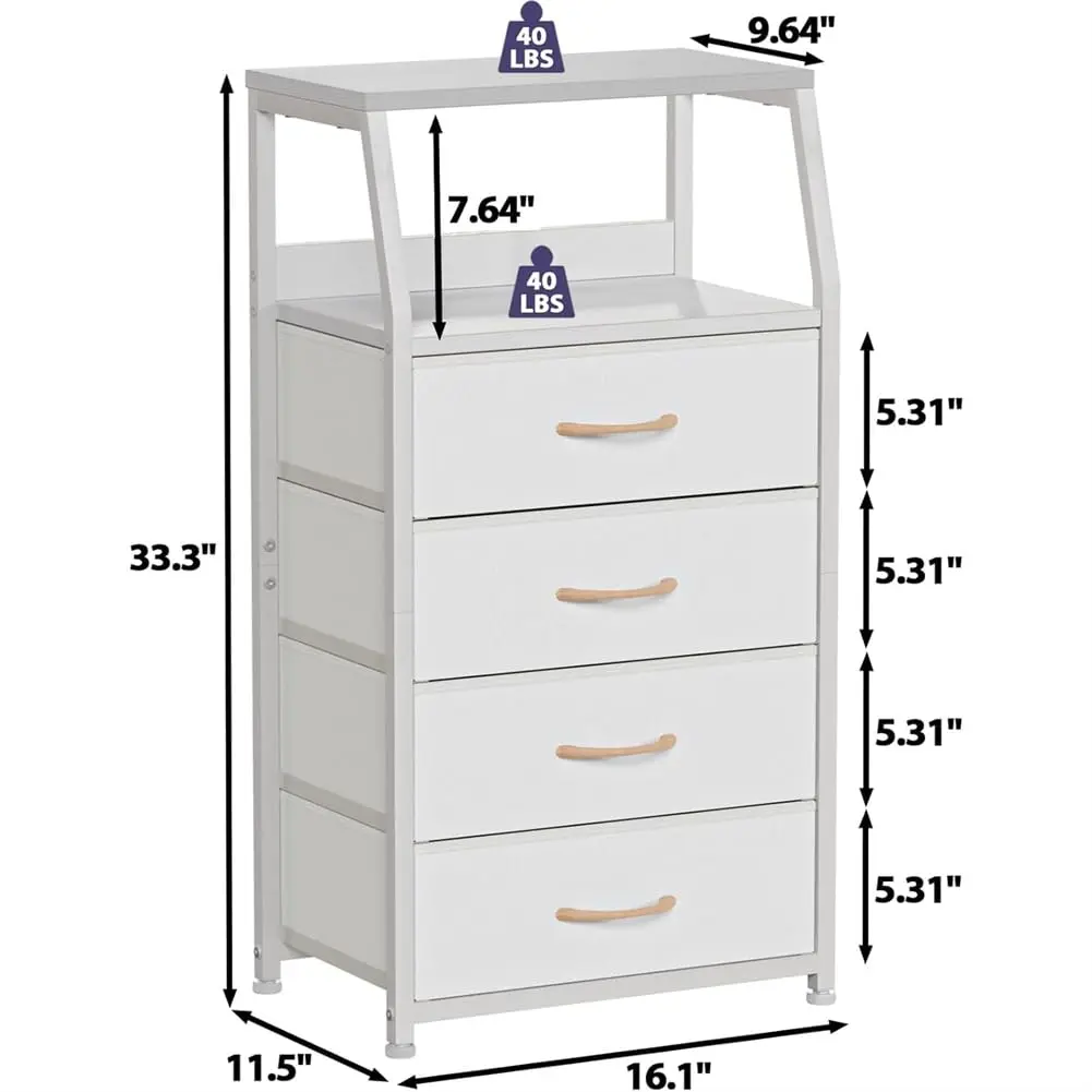 Chest of drawers with 4 drawers, nightstand, side table, nightstand with 2-tier shelf and fabric chest, storage cabinet