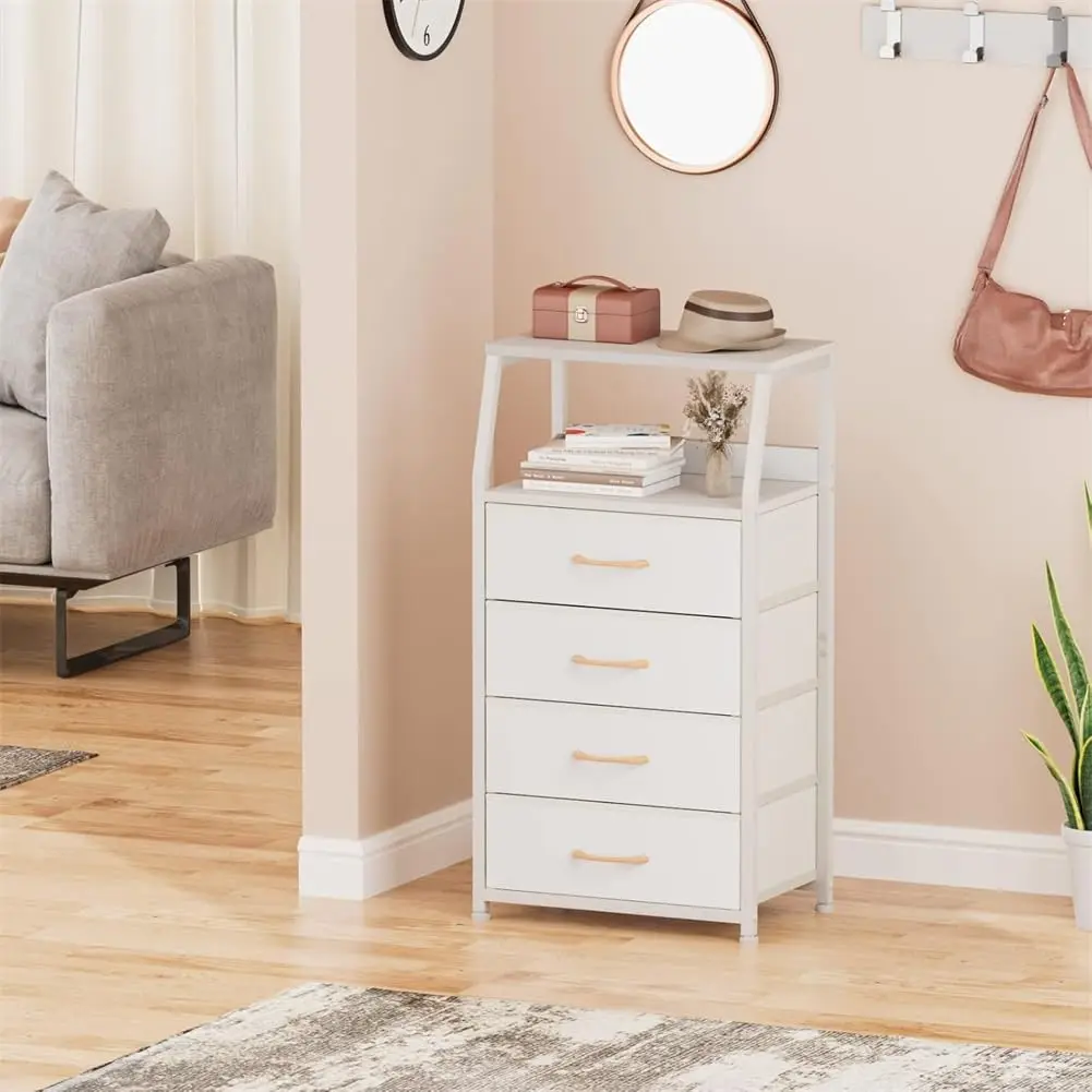 Chest of drawers with 4 drawers, nightstand, side table, nightstand with 2-tier shelf and fabric chest, storage cabinet