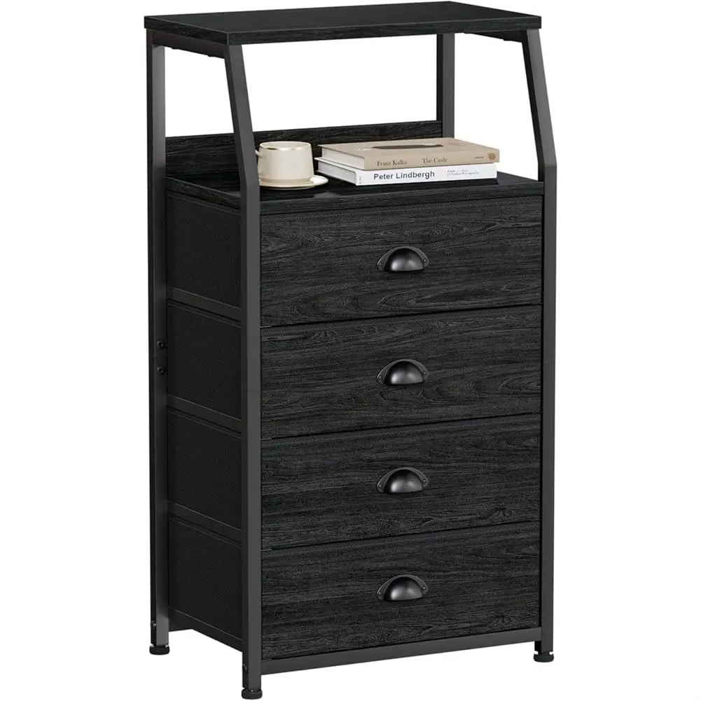 Chest of drawers with 4 drawers, nightstand, side table, nightstand with 2-tier shelf and fabric chest, storage cabinet