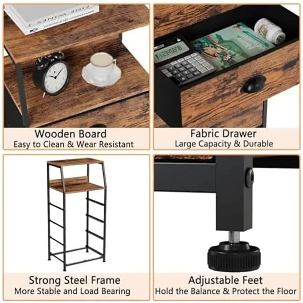 Chest of drawers with 4 drawers, nightstand, side table, nightstand with 2-tier shelf and fabric chest, storage cabinet