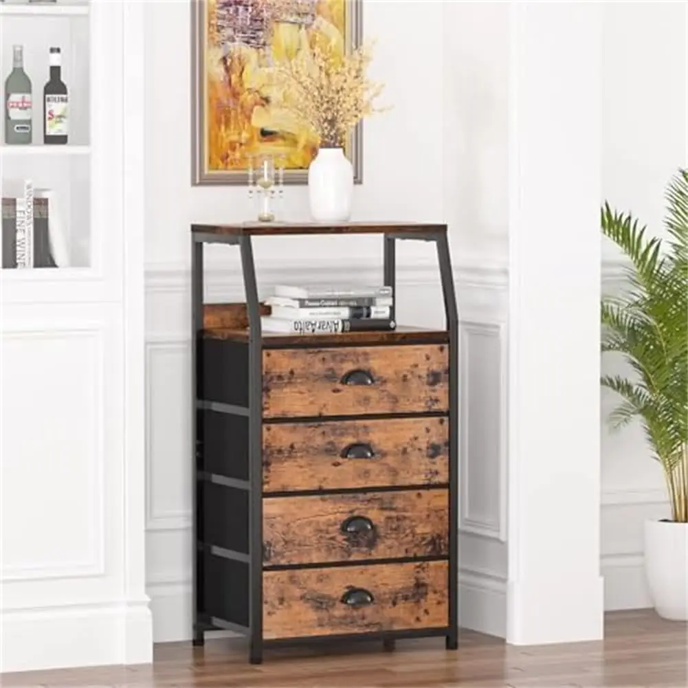 Chest of drawers with 4 drawers, nightstand, side table, nightstand with 2-tier shelf and fabric chest, storage cabinet