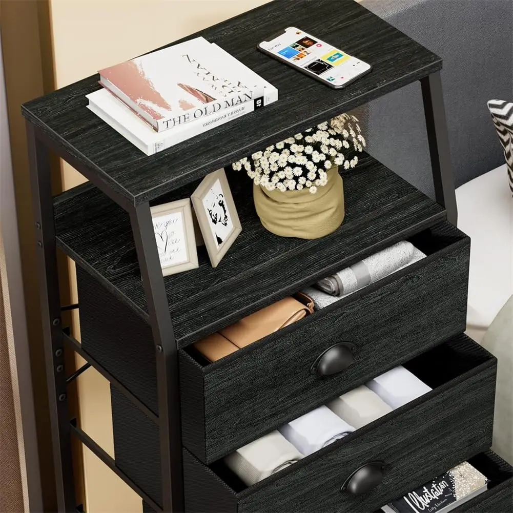 Chest of drawers with 4 drawers, nightstand, side table, nightstand with 2-tier shelf and fabric chest, storage cabinet