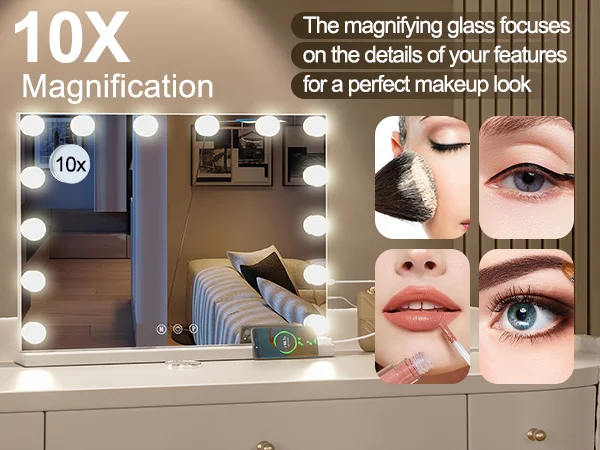 LED Light Hollywood Makeup Mirror Vanity Light Mirror & 14 Dimmable Light Bulbs+USB Large Makeup Mirror With Led Light