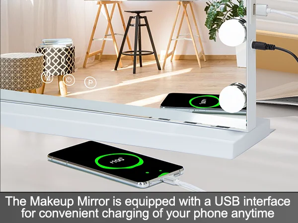 LED Light Hollywood Makeup Mirror Vanity Light Mirror & 14 Dimmable Light Bulbs+USB Large Makeup Mirror With Led Light
