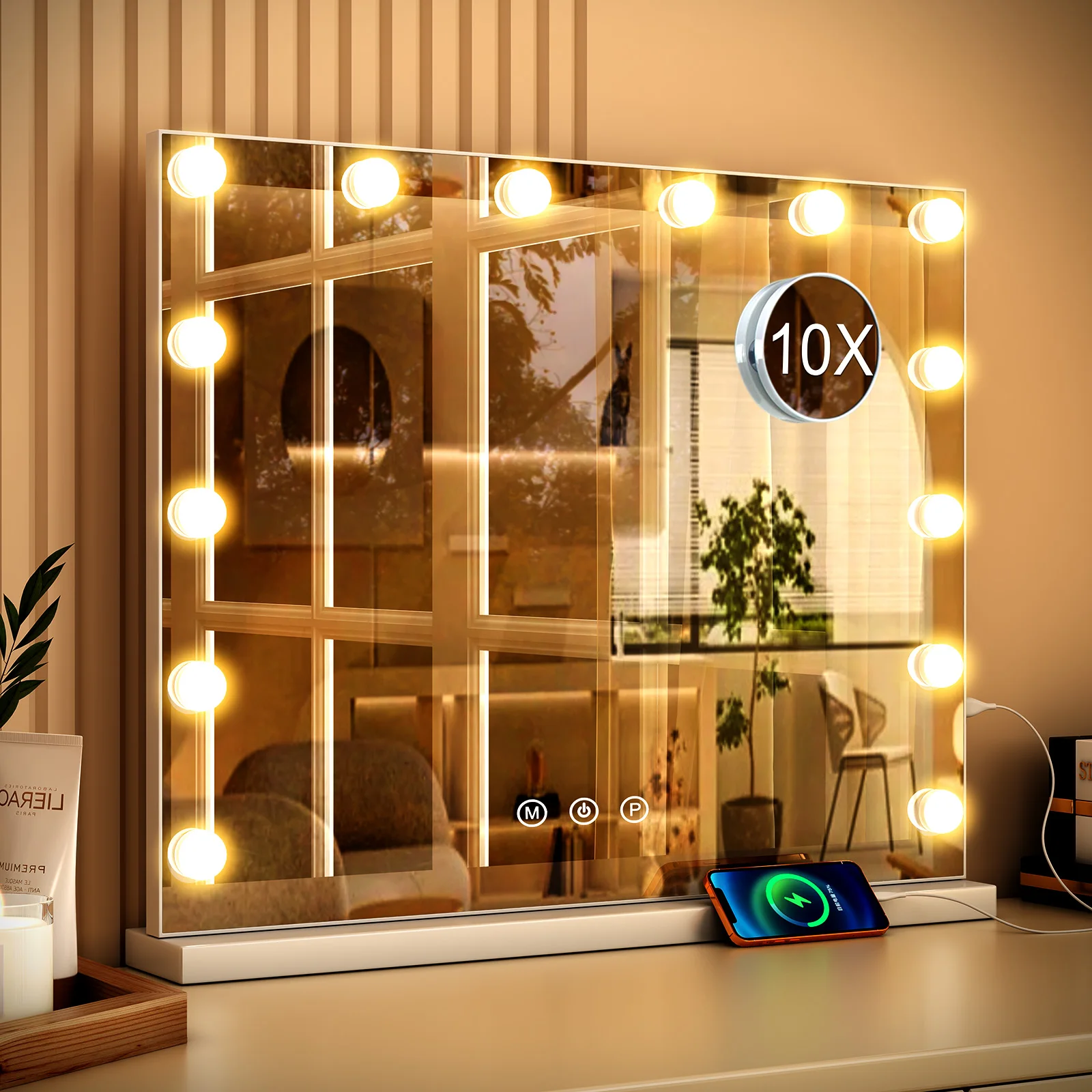 LED Light Hollywood Makeup Mirror Vanity Light Mirror & 14 Dimmable Light Bulbs+USB Large Makeup Mirror With Led Light