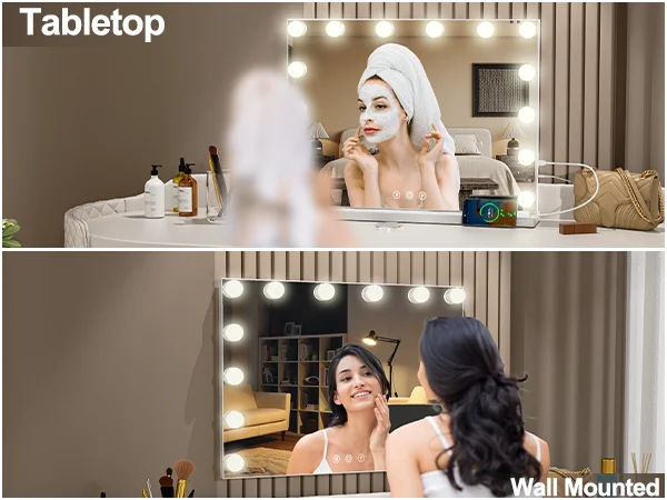 LED Light Hollywood Makeup Mirror Vanity Light Mirror & 14 Dimmable Light Bulbs+USB Large Makeup Mirror With Led Light