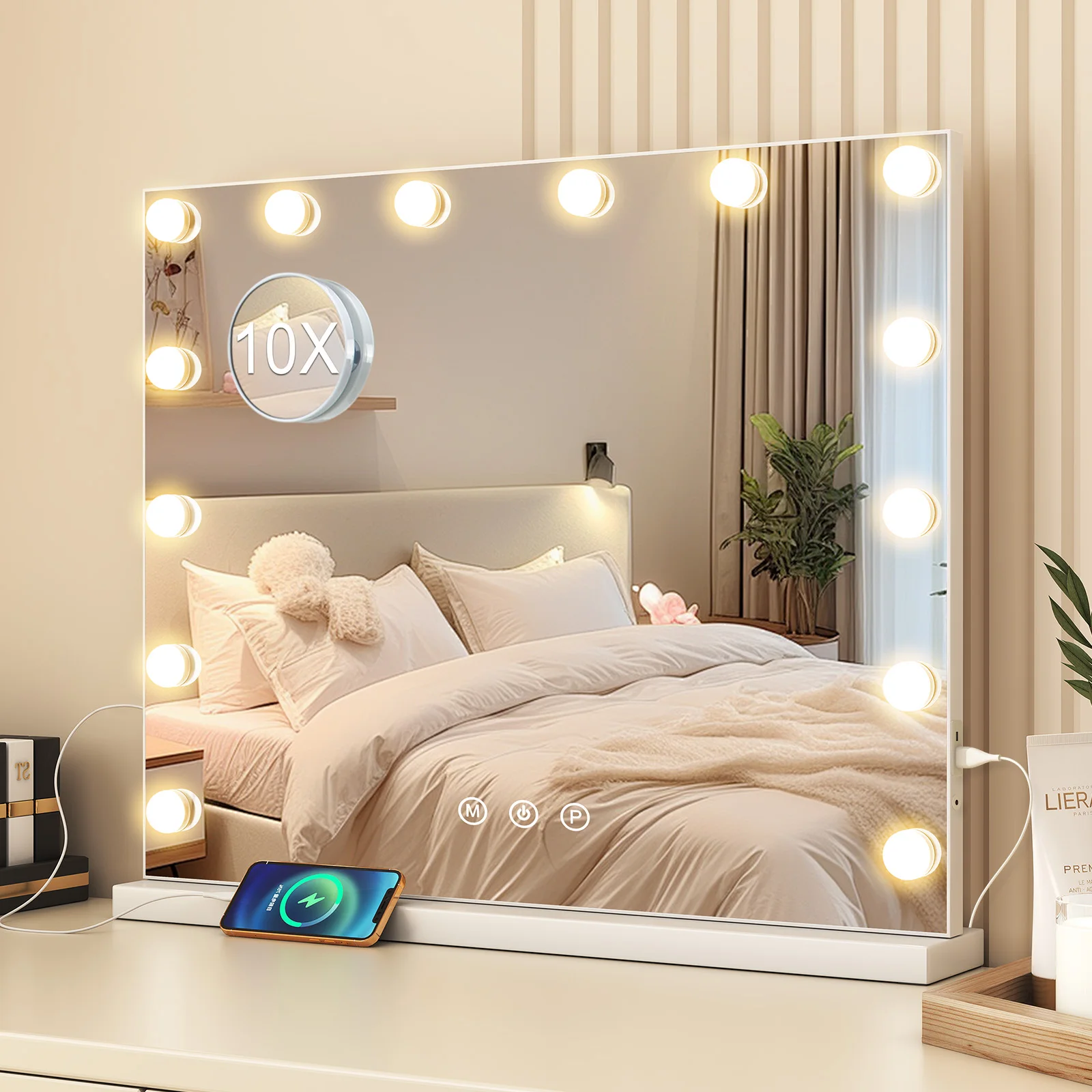 LED Light Hollywood Makeup Mirror Vanity Light Mirror & 14 Dimmable Light Bulbs+USB Large Makeup Mirror With Led Light