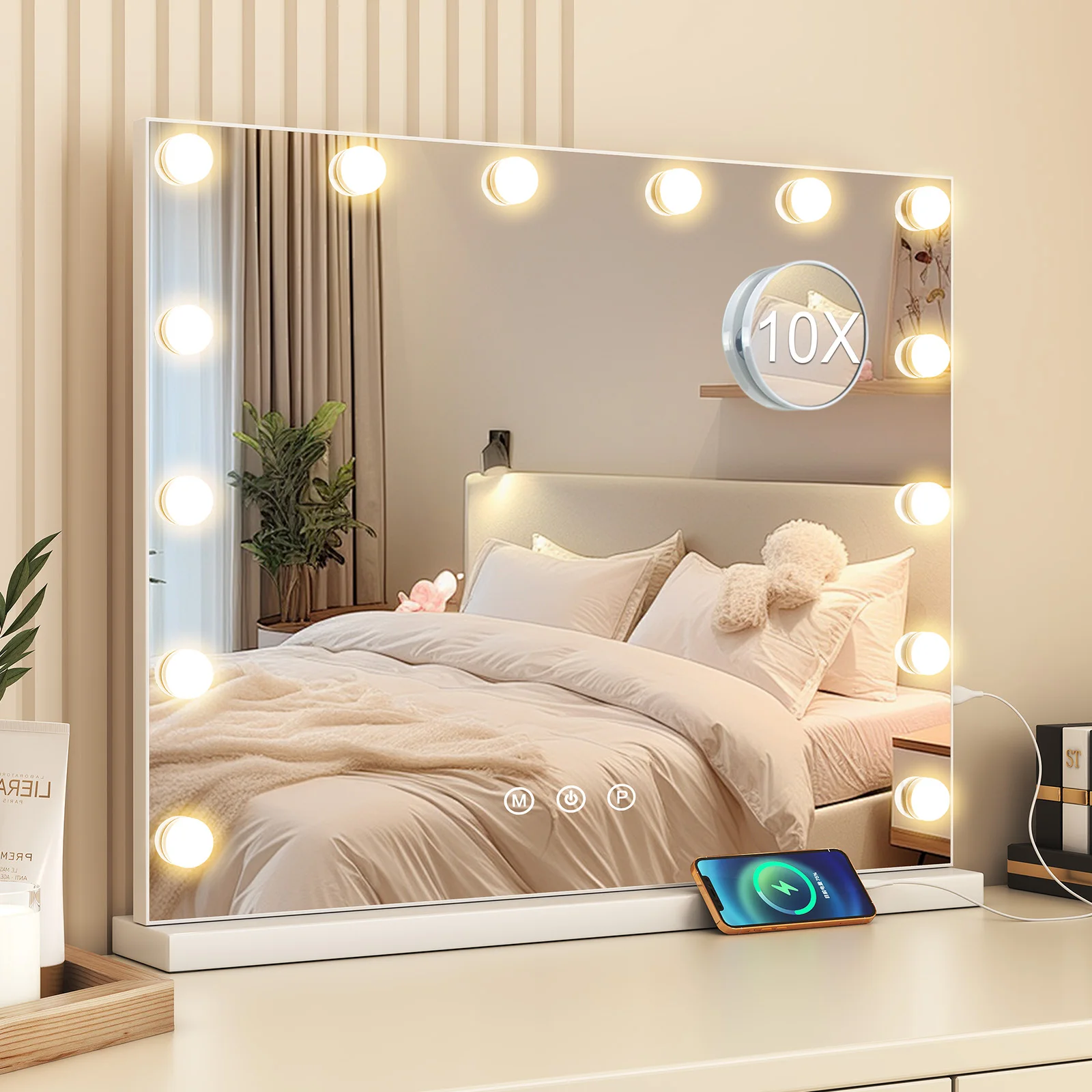 LED Light Hollywood Makeup Mirror Vanity Light Mirror & 14 Dimmable Light Bulbs+USB Large Makeup Mirror With Led Light