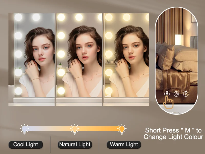 LED Light Hollywood Makeup Mirror Vanity Light Mirror & 14 Dimmable Light Bulbs+USB Large Makeup Mirror With Led Light