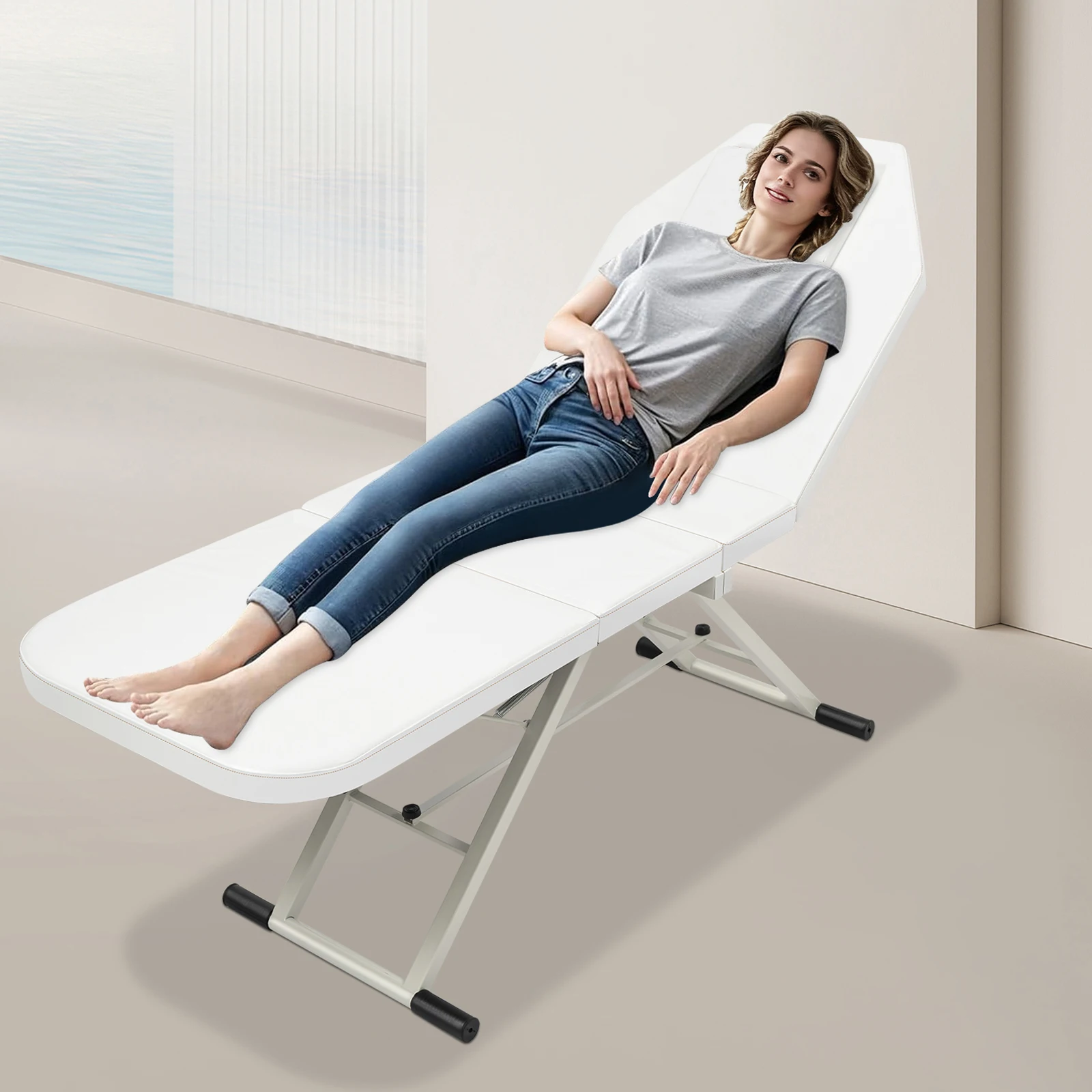 White/Black Three-fold Beauty Bed, Foldable Professional Massage Bed Rectangular, for Professional Massage Therapists, Masseurs