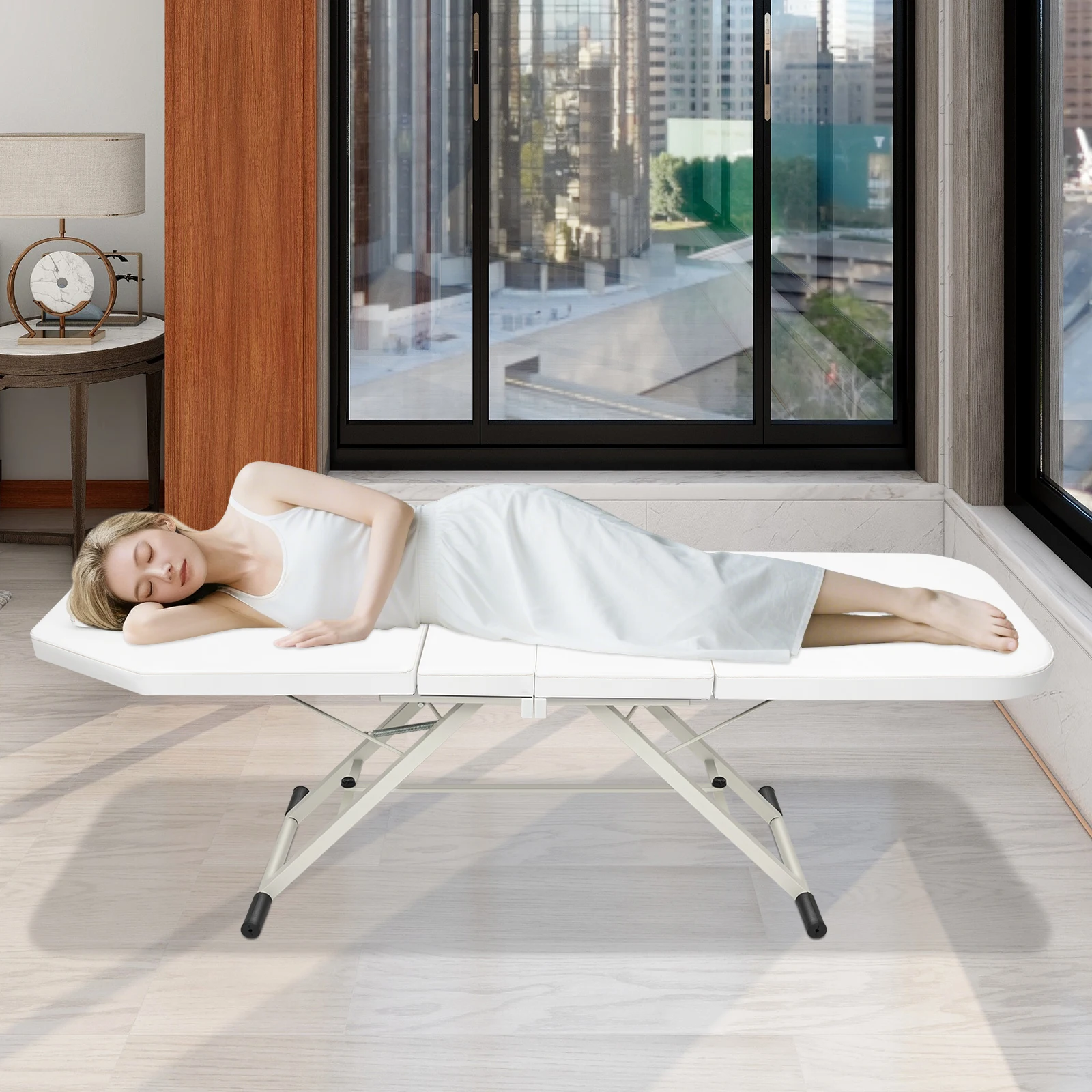 White/Black Three-fold Beauty Bed, Foldable Professional Massage Bed Rectangular, for Professional Massage Therapists, Masseurs