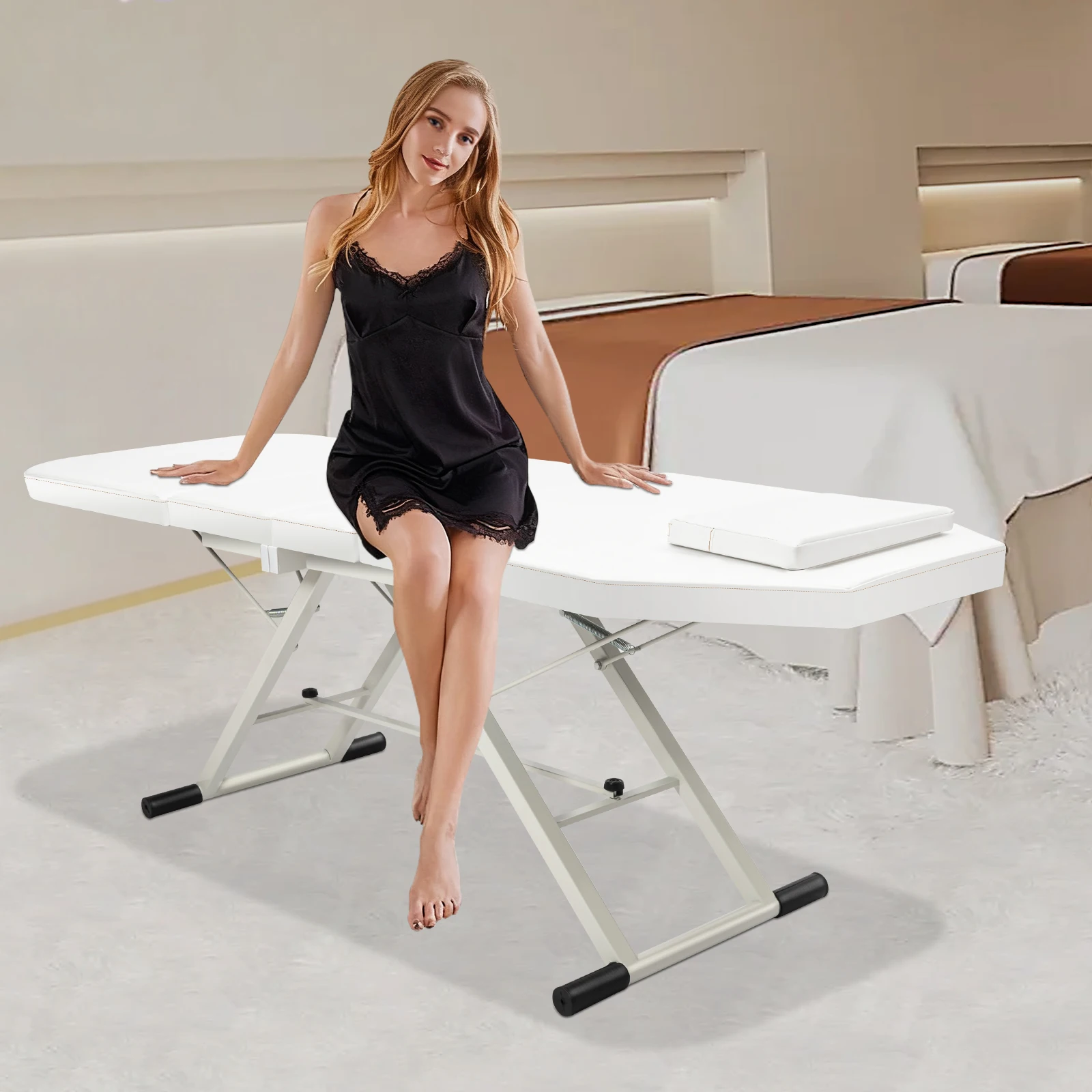 White/Black Three-fold Beauty Bed, Foldable Professional Massage Bed Rectangular, for Professional Massage Therapists, Masseurs