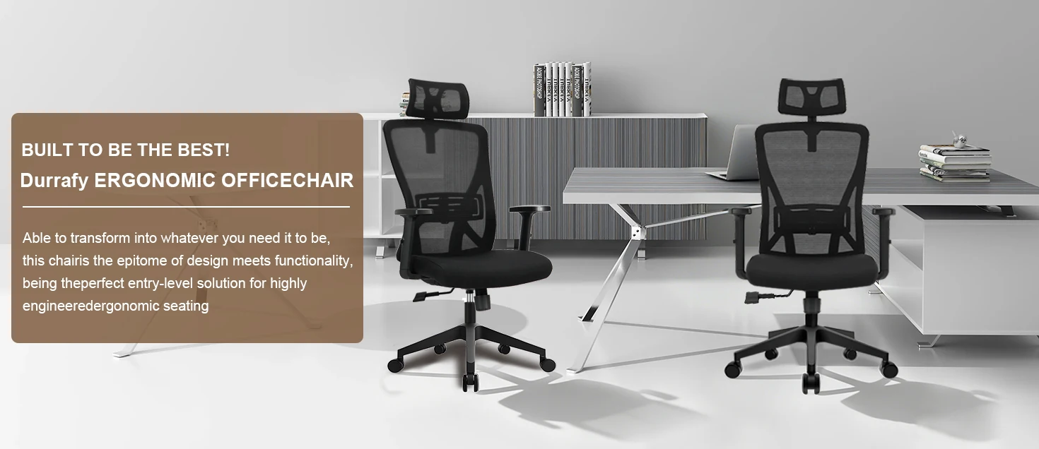 Durrafy Office Chair Adjustable Armrest Headrest Lumbar Support 130° Tilt High Back Mesh Desk Chair for Home Office 150kg Black
