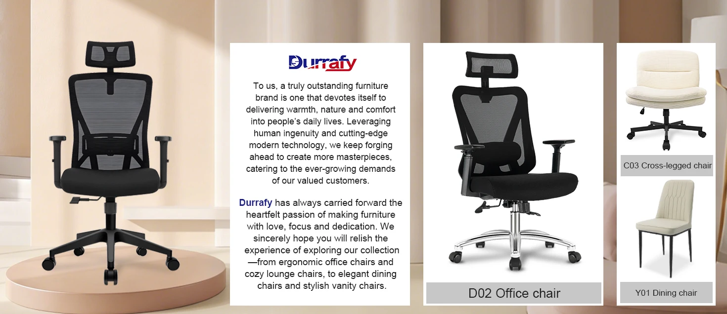 Durrafy Office Chair Adjustable Armrest Headrest Lumbar Support 130° Tilt High Back Mesh Desk Chair for Home Office 150kg Black