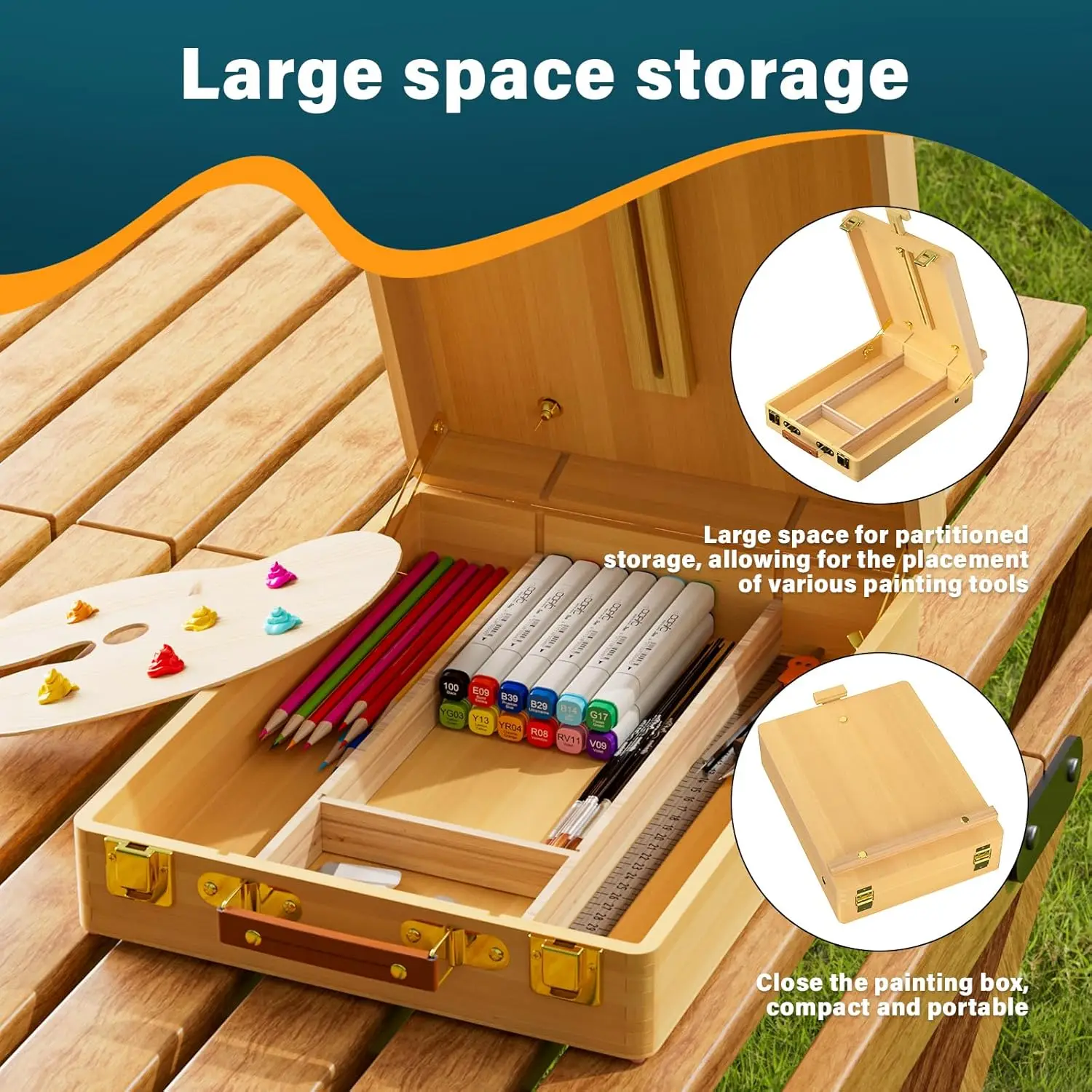 Portable Wooden Drawing Easel with Foldable Case & Drawers,Artist Tabletop Easel for Painting,Sketching,Acrylics,Oil,Watercolour