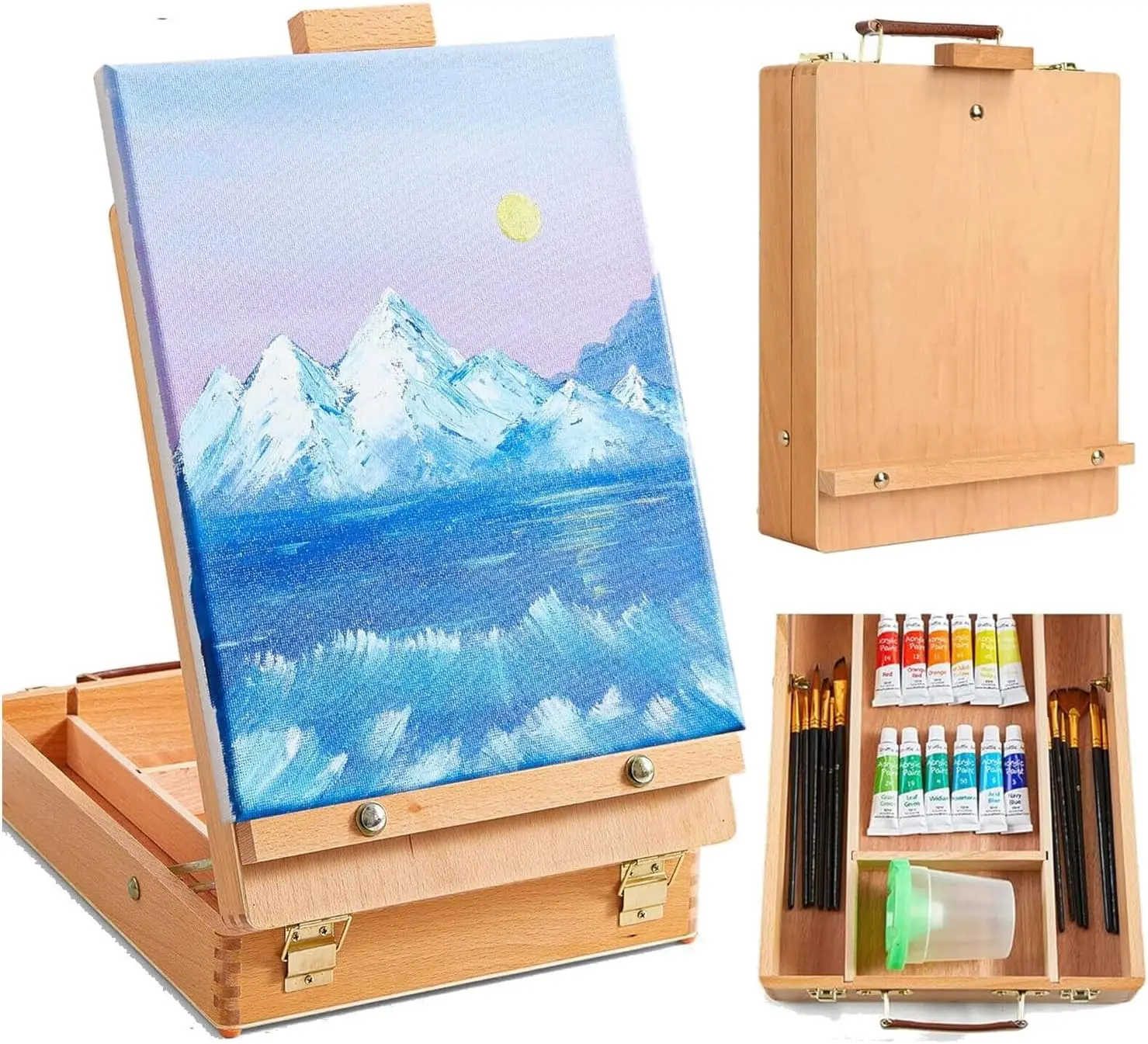 Portable Wooden Drawing Easel with Foldable Case & Drawers,Artist Tabletop Easel for Painting,Sketching,Acrylics,Oil,Watercolour