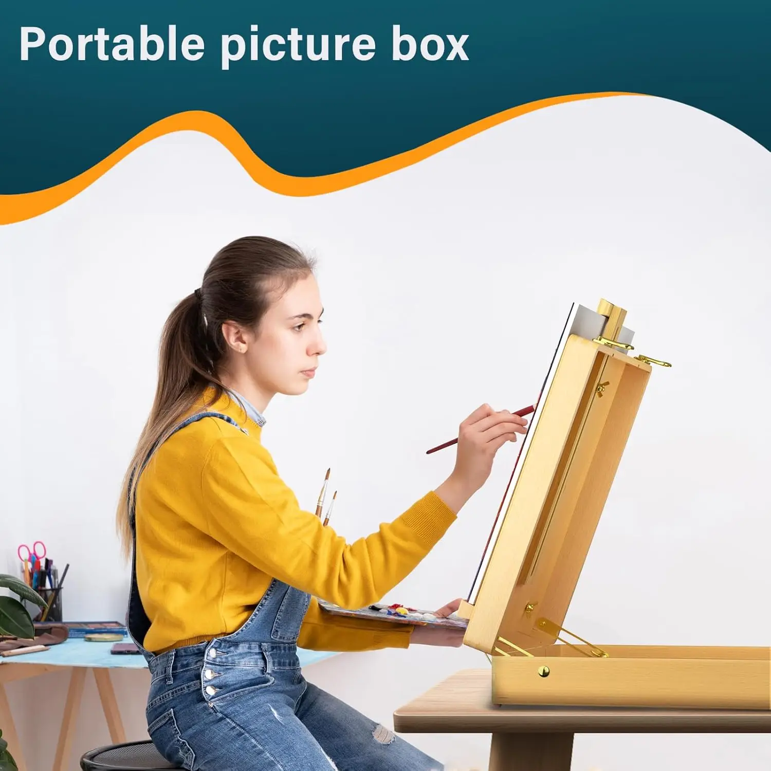 Portable Wooden Drawing Easel with Foldable Case & Drawers,Artist Tabletop Easel for Painting,Sketching,Acrylics,Oil,Watercolour