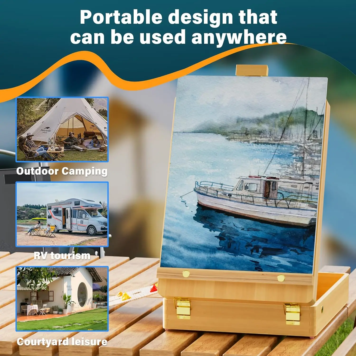 Portable Wooden Drawing Easel with Foldable Case & Drawers,Artist Tabletop Easel for Painting,Sketching,Acrylics,Oil,Watercolour