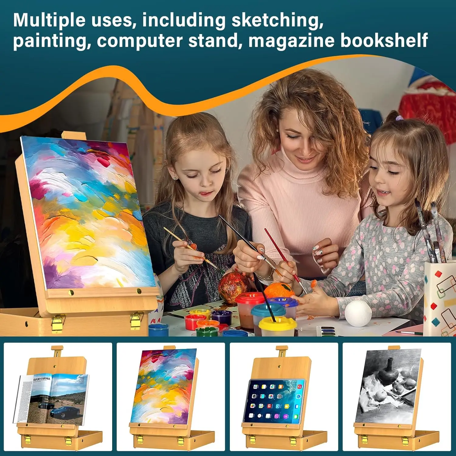 Portable Wooden Drawing Easel with Foldable Case & Drawers,Artist Tabletop Easel for Painting,Sketching,Acrylics,Oil,Watercolour