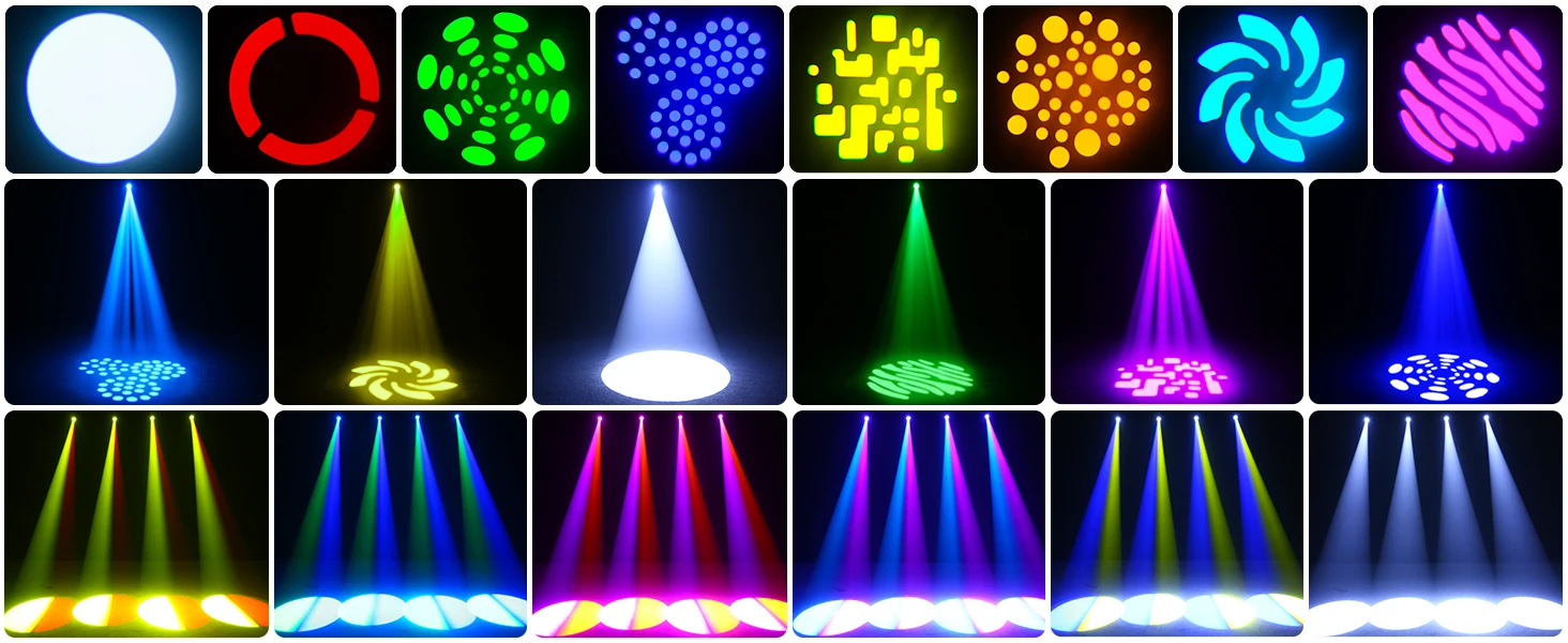 DayFlicker 2Pcs 120W White Stage RGBW LED Moving Head 8 Colors + 8 Gobos DMX512 Voice Control For Christmas Party Disco Wedding