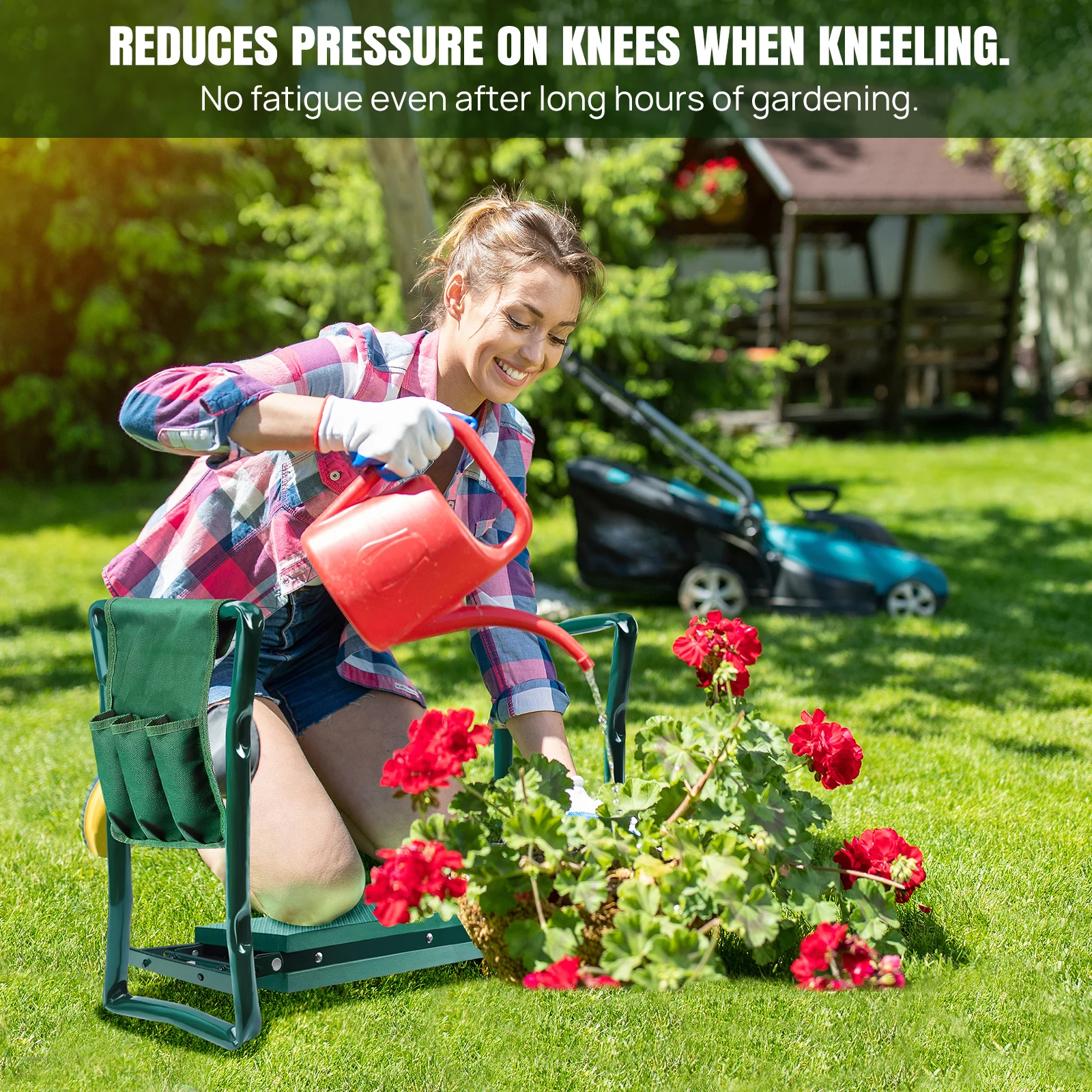 Garden Kneeler and Seat 2-in-1, Heavy Duty Foldable Stool with EVA Foam & Tool Bag, Adjustable Gardening Kneeler Pad for Elderly, Plant