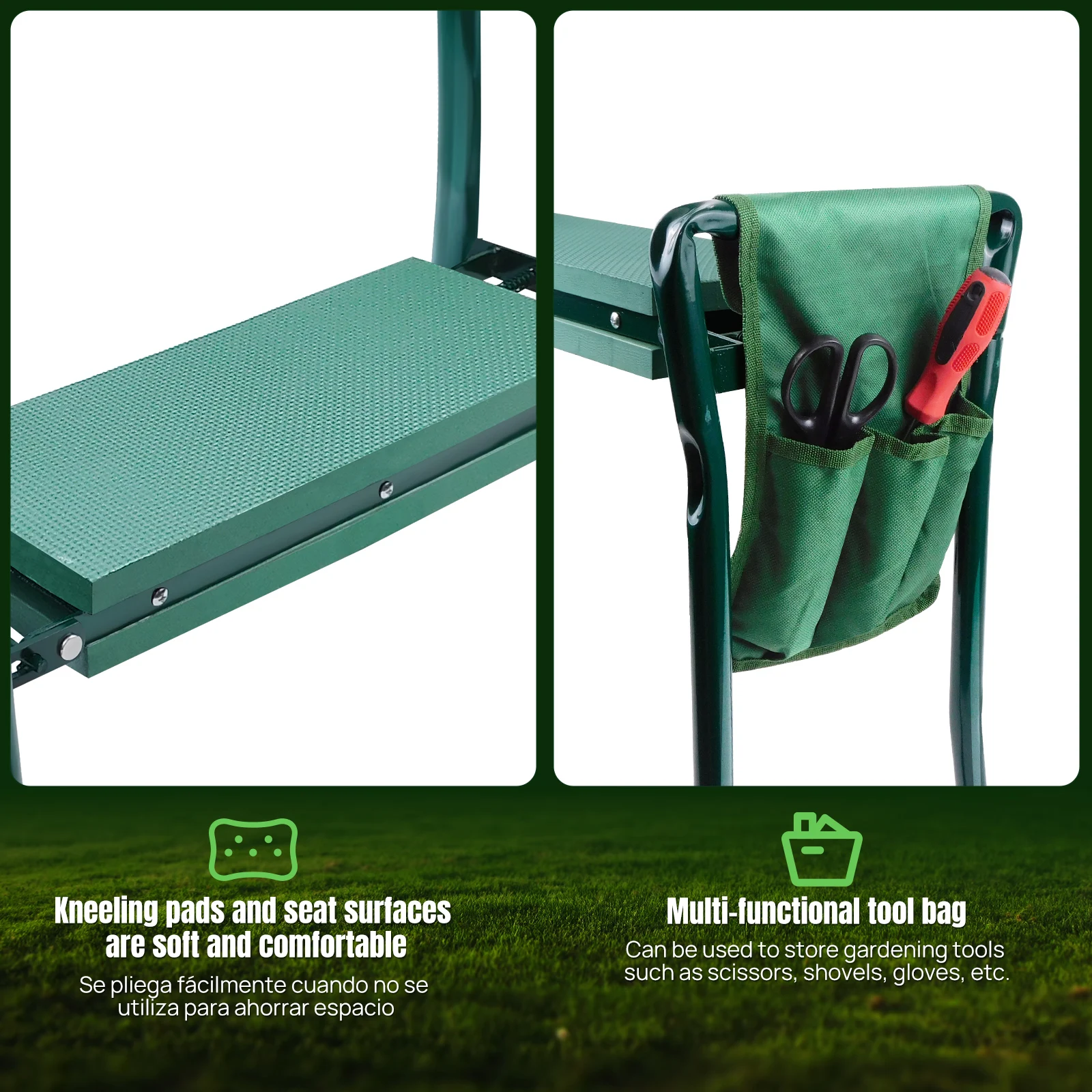 Garden Kneeler and Seat 2-in-1, Heavy Duty Foldable Stool with EVA Foam & Tool Bag, Adjustable Gardening Kneeler Pad for Elderly, Plant