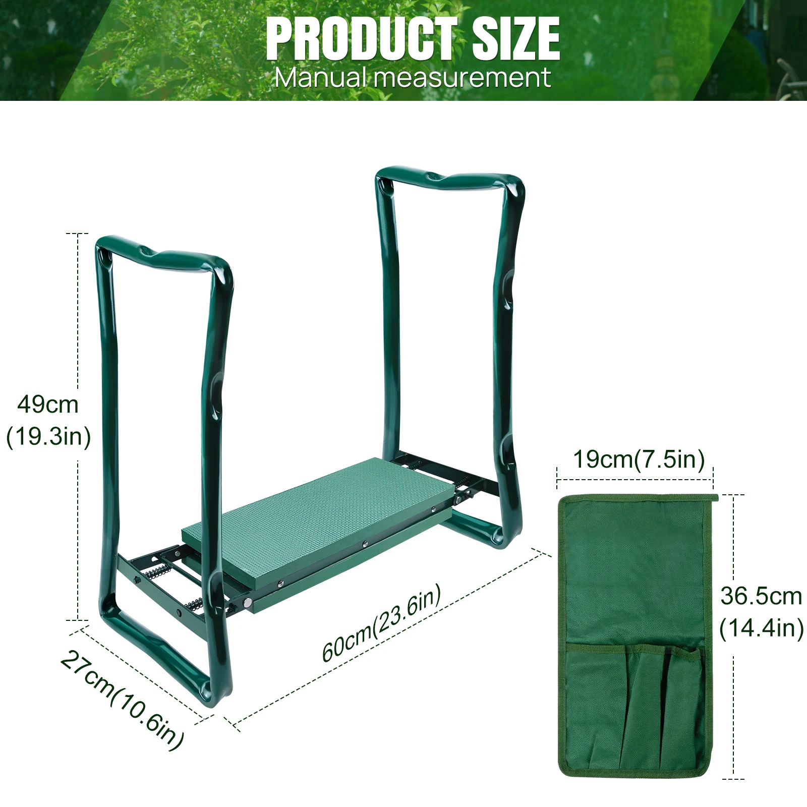 Garden Kneeler and Seat 2-in-1, Heavy Duty Foldable Stool with EVA Foam & Tool Bag, Adjustable Gardening Kneeler Pad for Elderly, Plant
