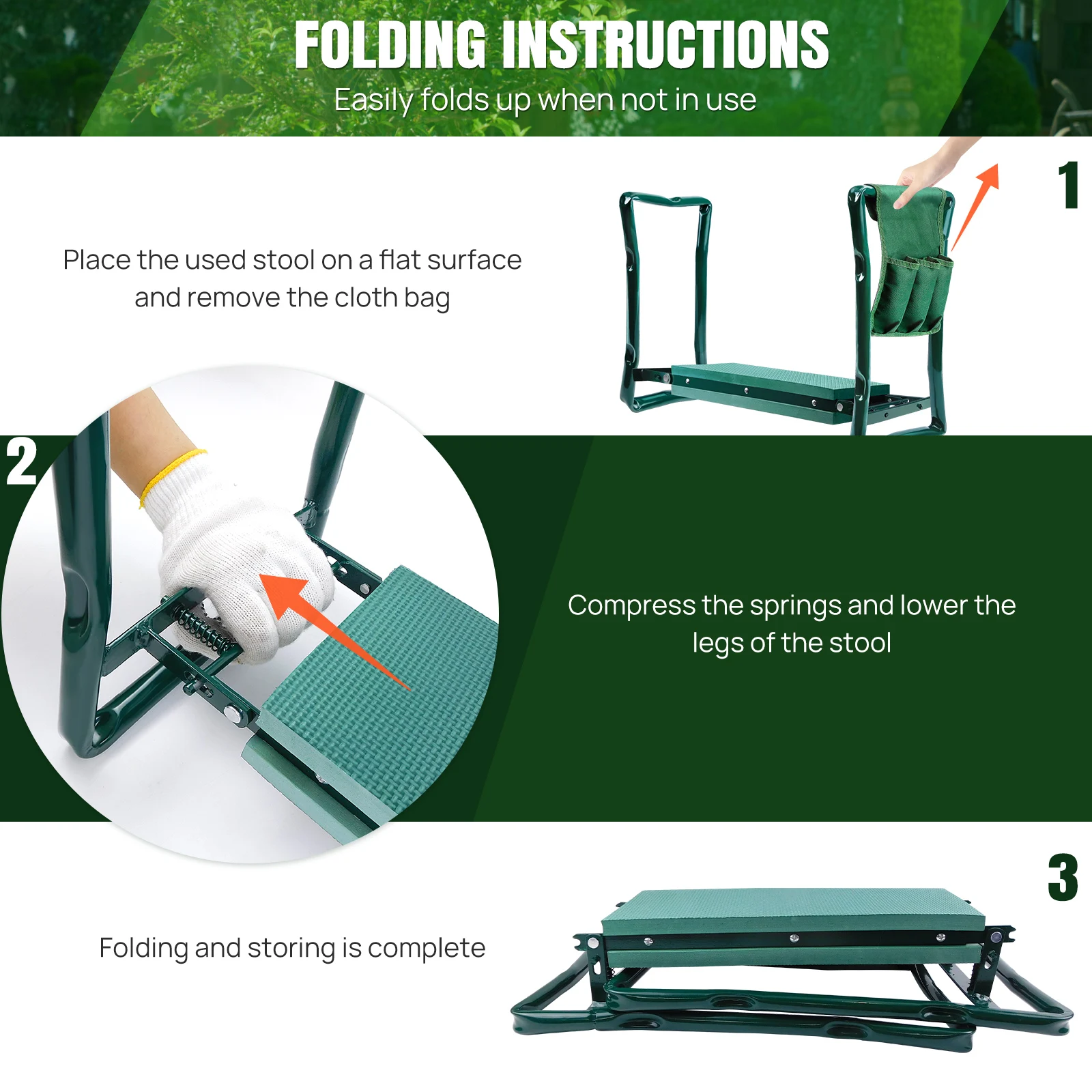 Garden Kneeler and Seat 2-in-1, Heavy Duty Foldable Stool with EVA Foam & Tool Bag, Adjustable Gardening Kneeler Pad for Elderly, Plant