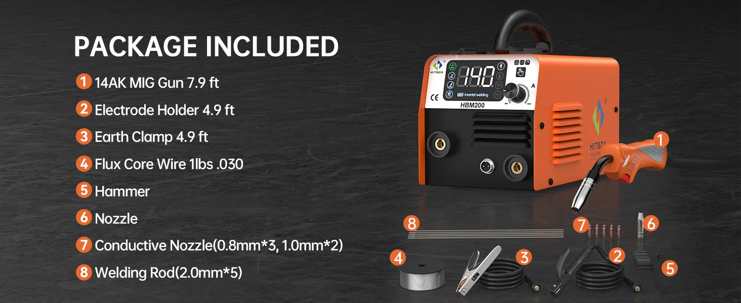 HITBOX HBM200 Large Display 3in1 MMA/Flux MIG/Lift TIG Premiun Spool MIG Semi-automatic Welding Machine Gasless IGBT Inverter