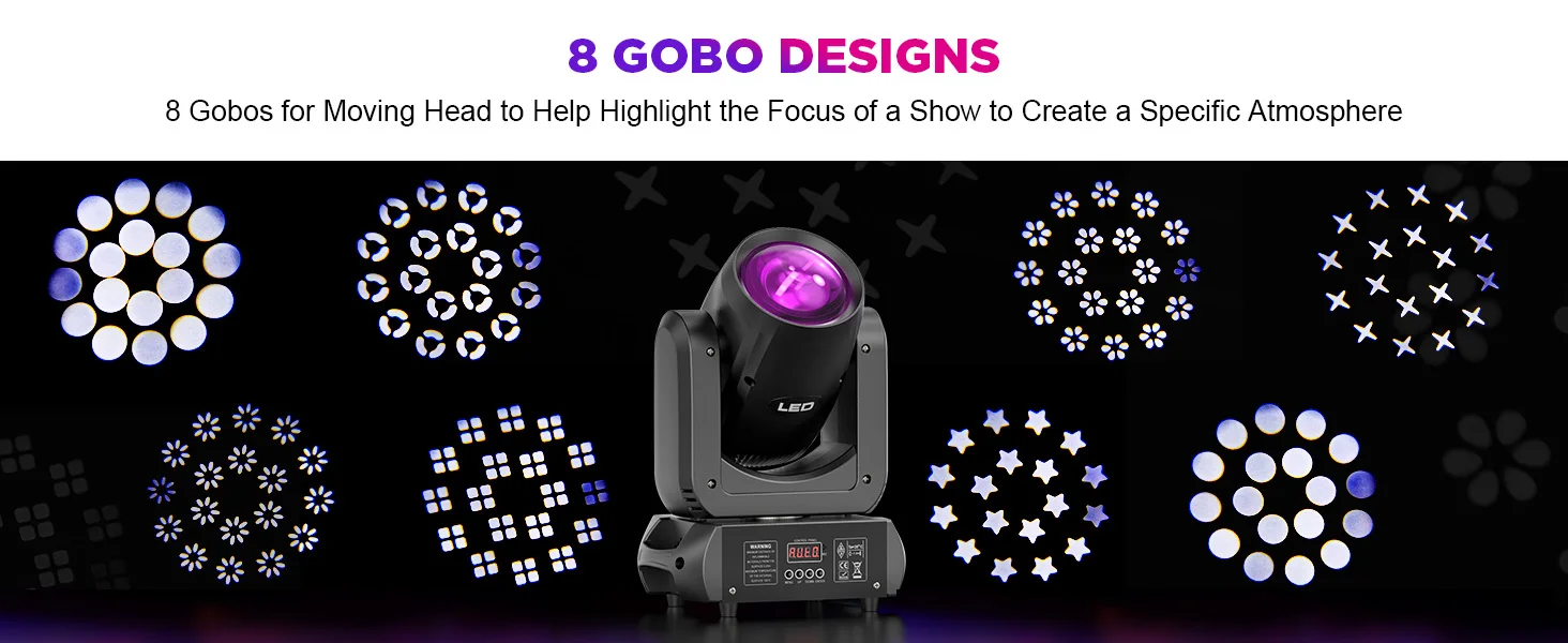 LeLeght 2Pcs 150W Moving Head LED DMX512 Spot Beam RGBW Wash GOBO 18 Prism Disco Stadium Party Light for Wedding Light Show Bar