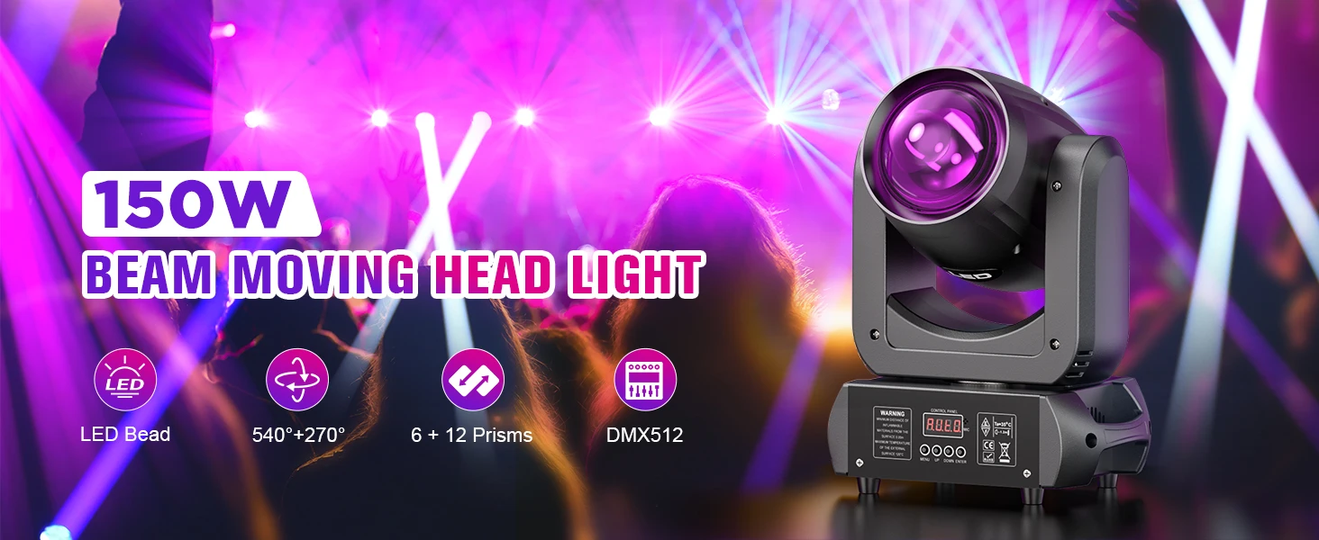 LeLeght 2Pcs 150W Moving Head LED DMX512 Spot Beam RGBW Wash GOBO 18 Prism Disco Stadium Party Light for Wedding Light Show Bar
