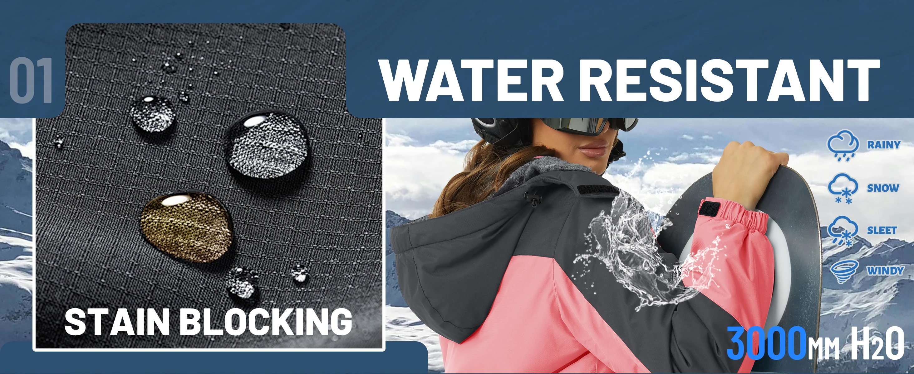 2025 Women's Waterproof Windbreaker Ski Jacket Fleece Lining Warm Winter Snow Coat Multiple pockets Hooded Hiking Outdoor