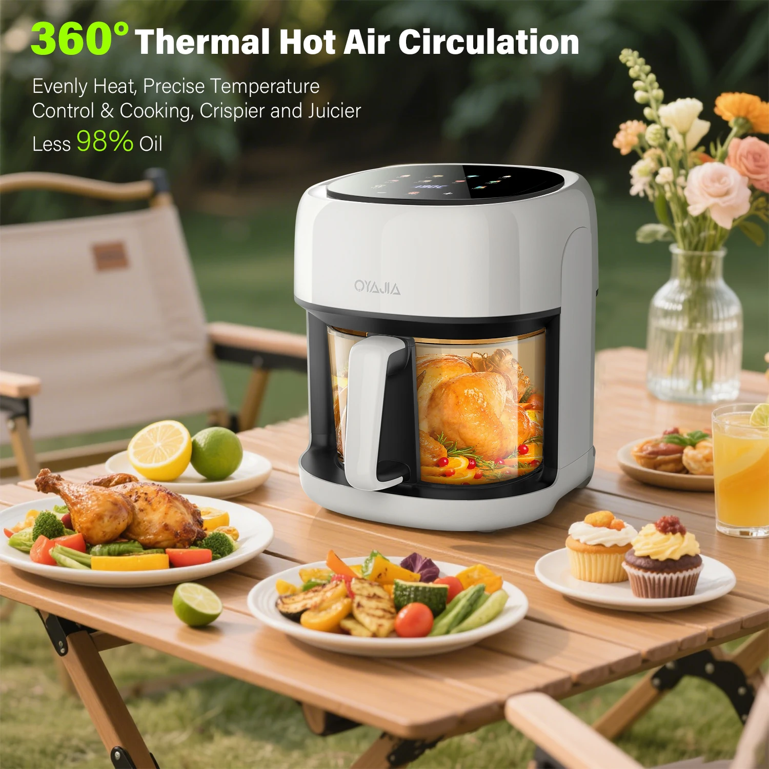 5L AIR FRYER LARGE TRANSPARENT MULTIFUNCTION DIGITAL OVEN COOKER 1800W OIL FREE