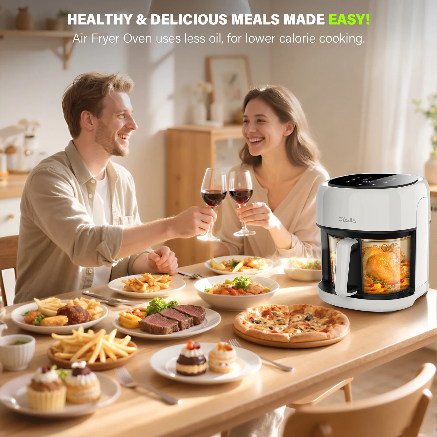 5L AIR FRYER LARGE TRANSPARENT MULTIFUNCTION DIGITAL OVEN COOKER 1800W OIL FREE
