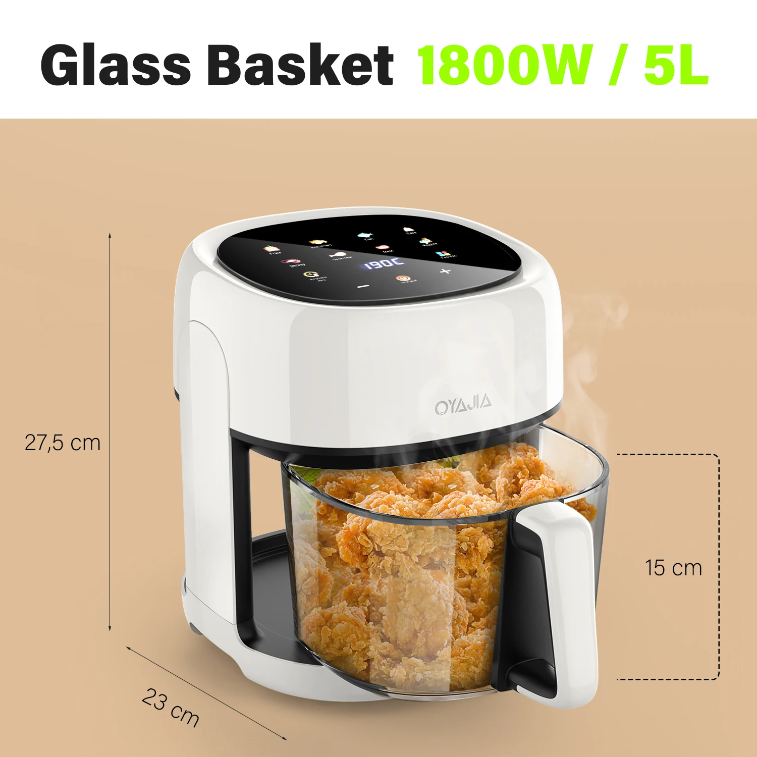5L AIR FRYER LARGE TRANSPARENT MULTIFUNCTION DIGITAL OVEN COOKER 1800W OIL FREE