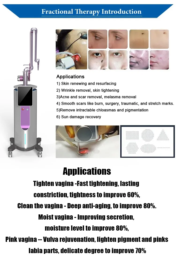 80W Fractional CO2 Laser Machine 10600nm Professional CO2 Laser Beauty Machine for Scar Removal Skin Tightening Acne Treatment