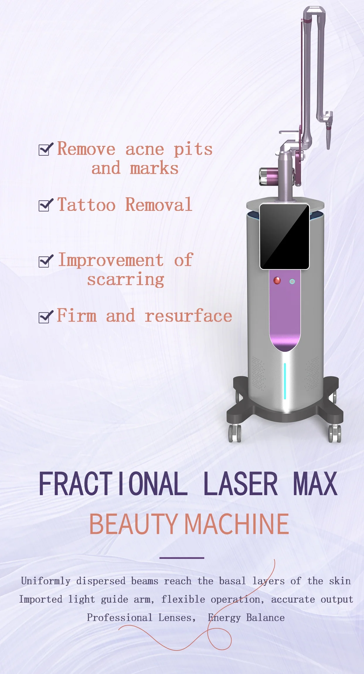 80W Fractional CO2 Laser Machine 10600nm Professional CO2 Laser Beauty Machine for Scar Removal Skin Tightening Acne Treatment