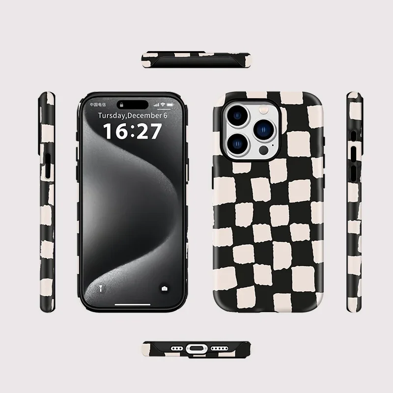 Magnetic Case For iphone 16 15 14 13 12 11 Pro Max Plus For Magsafe Wireless Charging Cases Fashion Grid Pattern Cover
