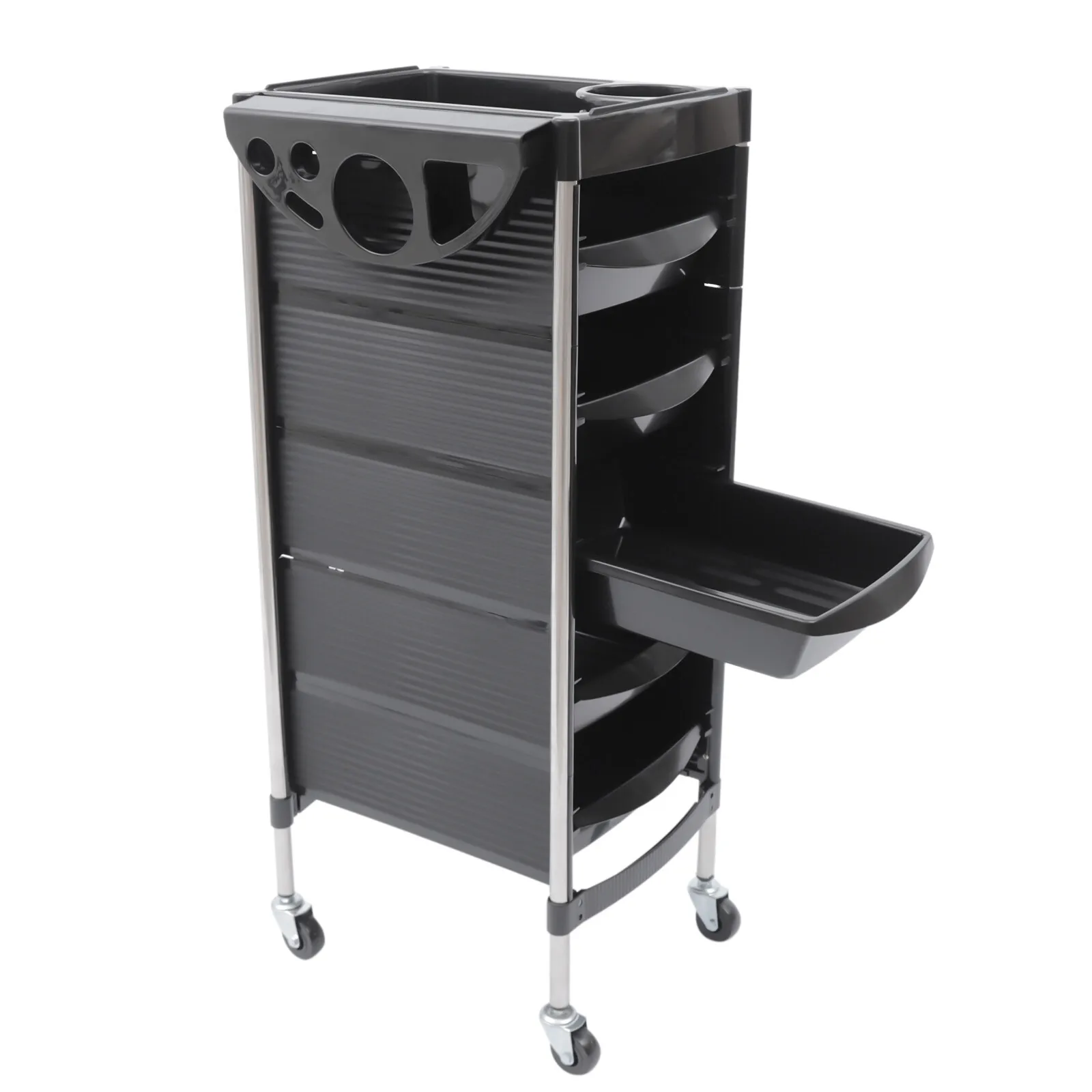 6-Layer Salon Trolley with 5 Pull-Out Trays 360° Swivel Wheels and Stainless Steel Frame for Hairdressing Tools Storage
