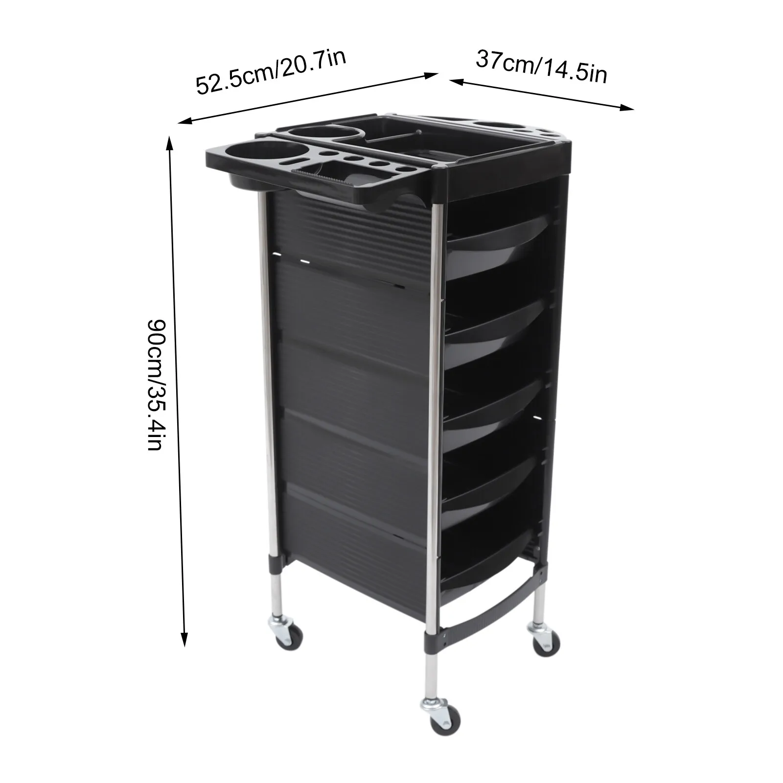 6-Layer Salon Trolley with 5 Pull-Out Trays 360° Swivel Wheels and Stainless Steel Frame for Hairdressing Tools Storage