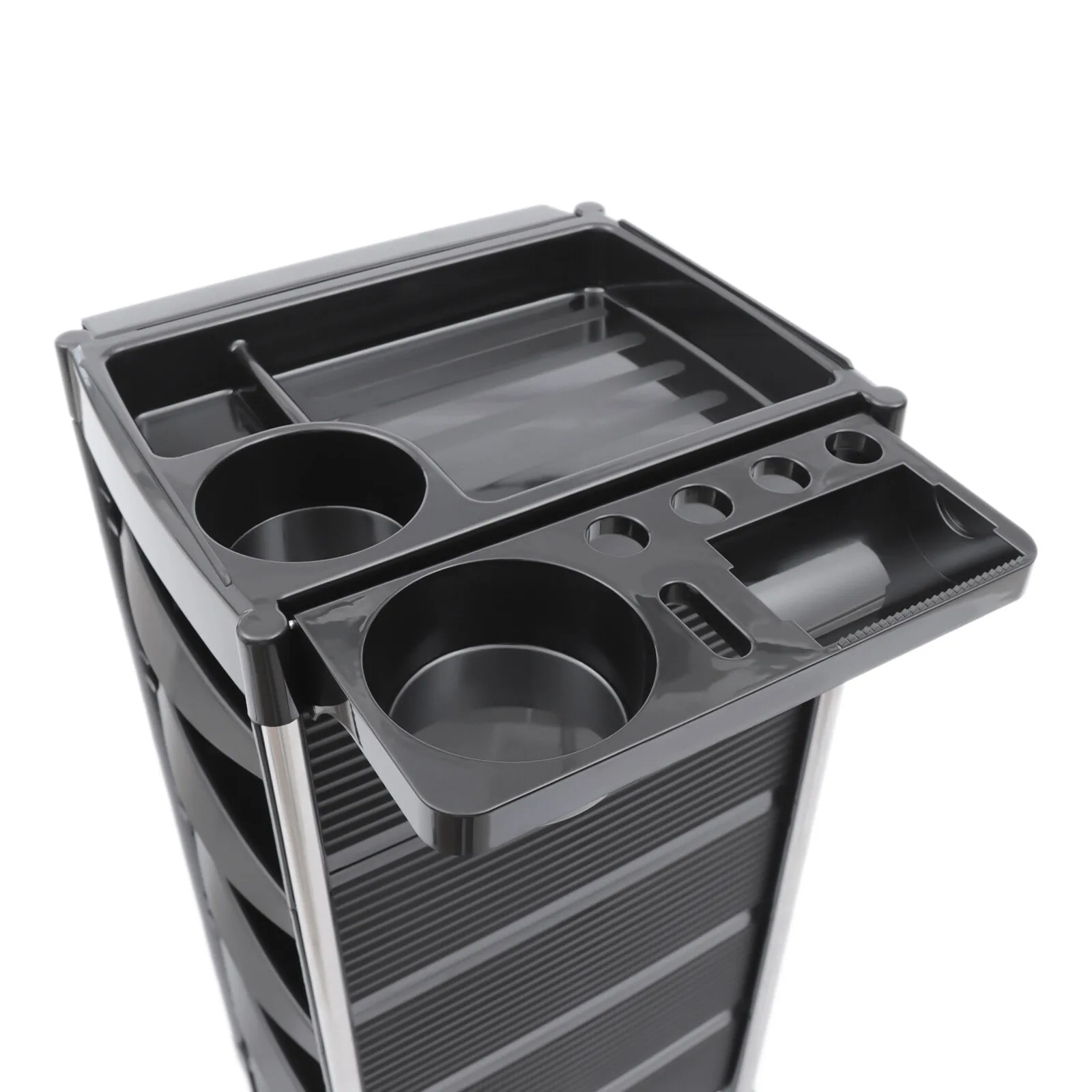 6-Layer Salon Trolley with 5 Pull-Out Trays 360° Swivel Wheels and Stainless Steel Frame for Hairdressing Tools Storage