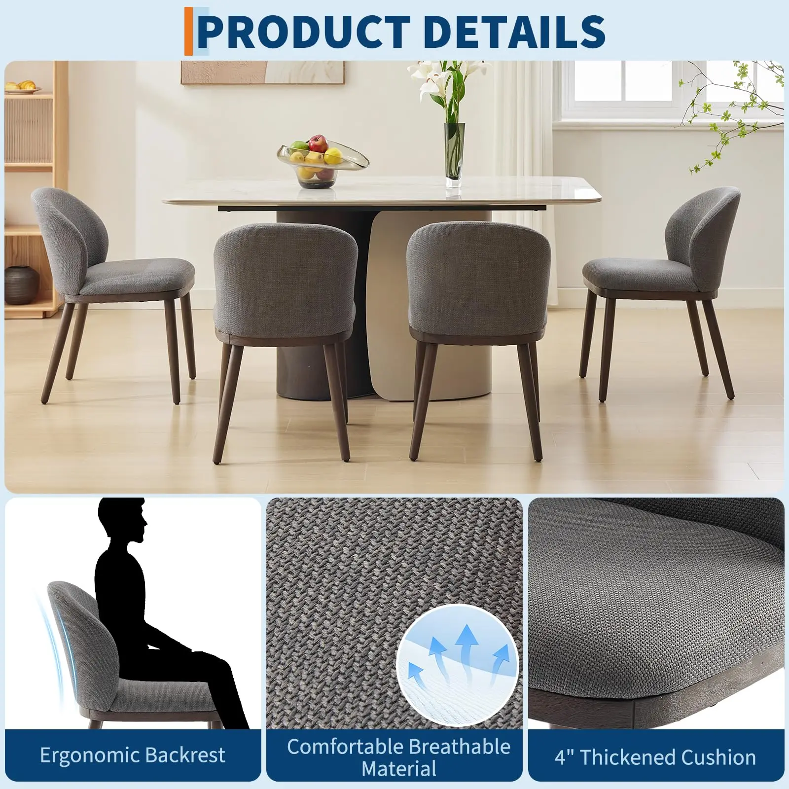 Dining Chairs Set of 2,Modern Upholstered Kitchen Chairs with Ergonomic Back Support,265 LBS Capacity Dining Room Chairs