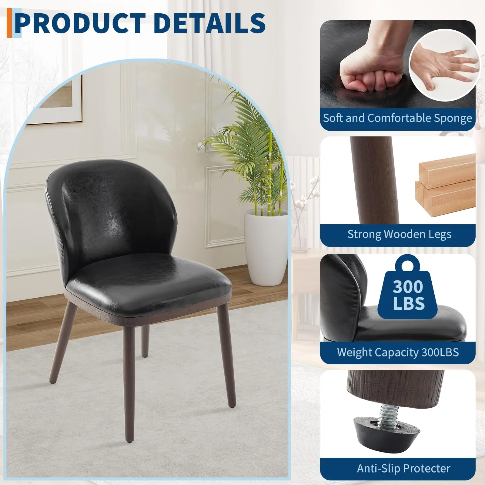 Dining Chairs Set of 2,Modern Upholstered Kitchen Chairs with Ergonomic Back Support,265 LBS Capacity Dining Room Chairs