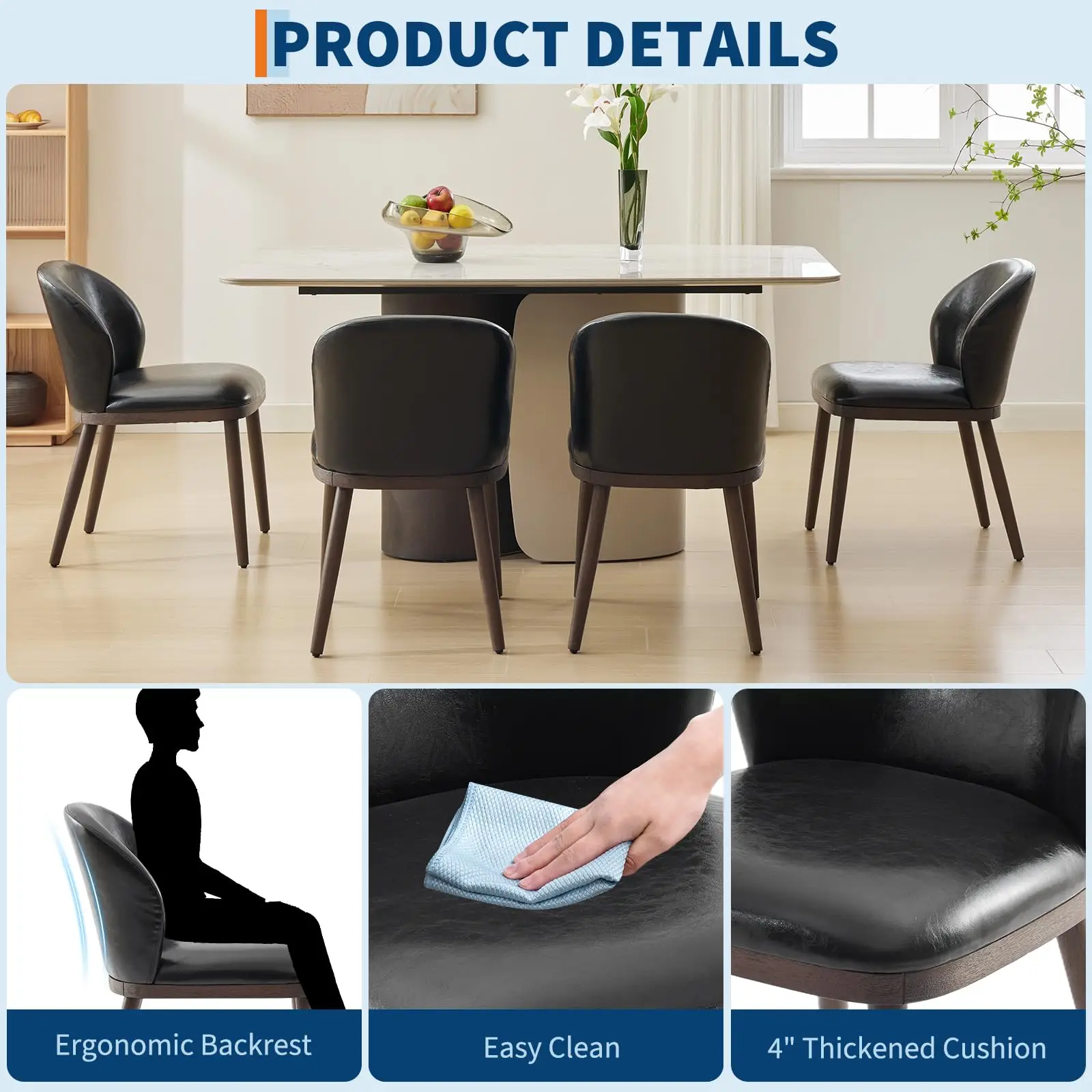 Dining Chairs Set of 2,Modern Upholstered Kitchen Chairs with Ergonomic Back Support,265 LBS Capacity Dining Room Chairs