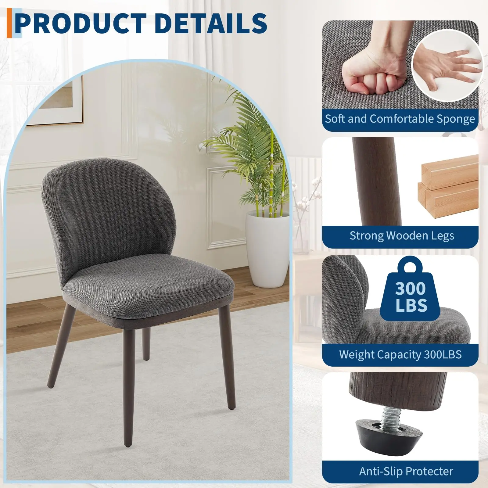 Dining Chairs Set of 2,Modern Upholstered Kitchen Chairs with Ergonomic Back Support,265 LBS Capacity Dining Room Chairs