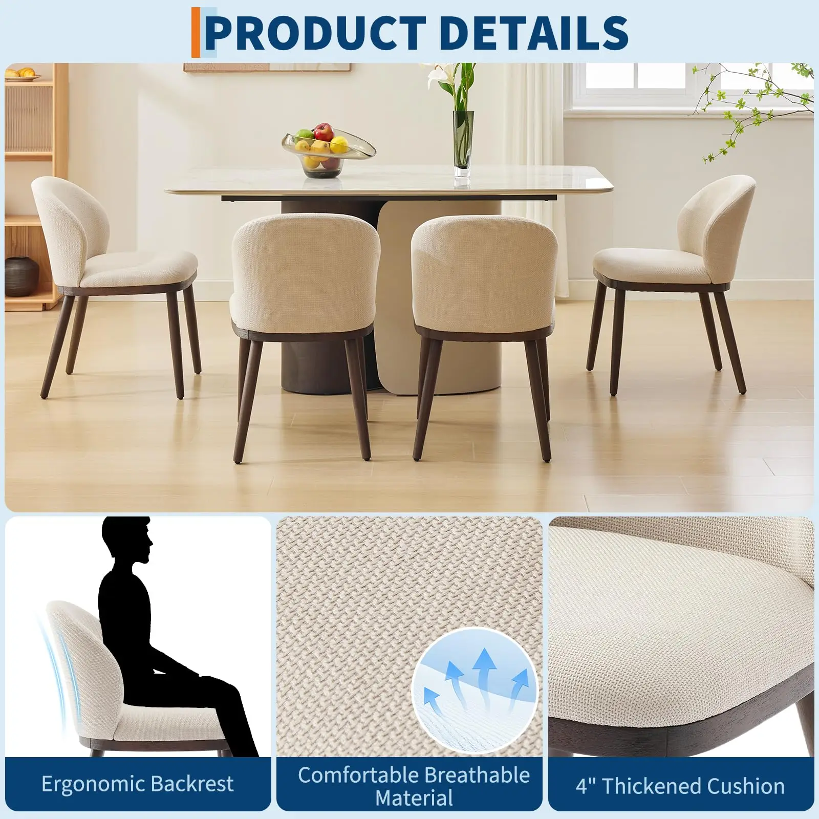 Dining Chairs Set of 2,Modern Upholstered Kitchen Chairs with Ergonomic Back Support,265 LBS Capacity Dining Room Chairs