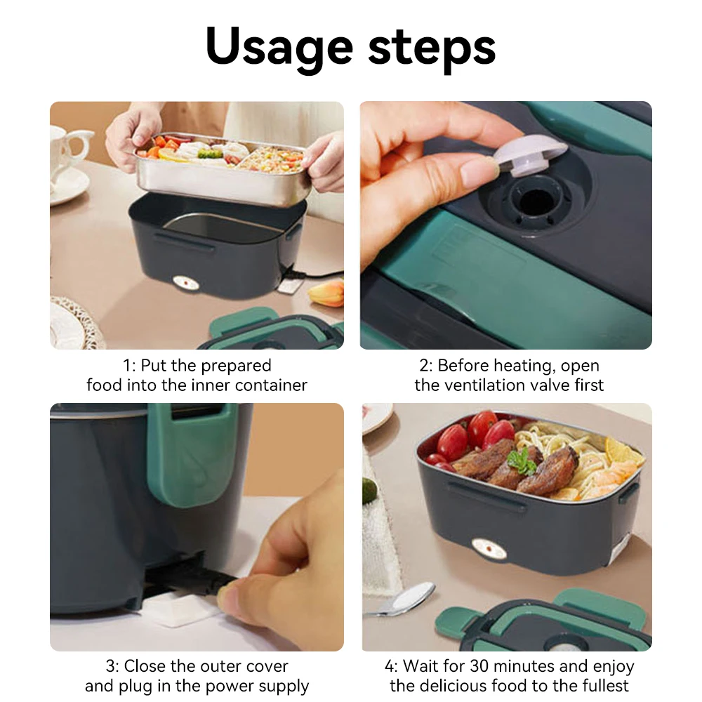 Portable Electric Lunch Box 1.5L Food Warmer Fast Heating Food Heater Container For Outdoor Travel Bento Home Car Heating Box